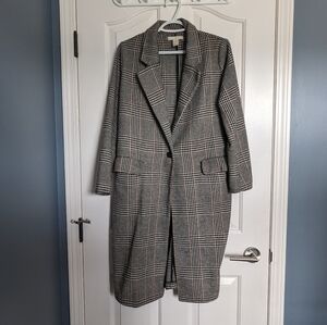 H&M Long Plaid Overcoat - Size 8